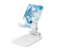 Woshuwo Husky Dog Resting In The Snow - Soporte plegable para teléfono celular, ángulo ajustable, altura de escritorio, portátil, compatible con todos los teléfonos inteligentes, estilo blanco