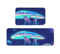 Woshuwo Juego de 2 alfombras de cocina con diseño de hongos de colores fantásticos, antideslizantes, para el suelo, para el pasillo, el área de la lavandería, la cocina