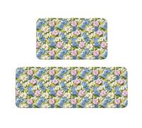 Woshuwo Juego de 2 alfombras de cocina con flores de primavera, antideslizantes, antideslizantes, para el área de la lavandería, decoración de la cocina
