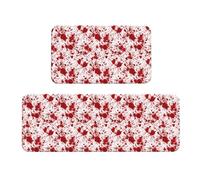 Woshuwo Juego de 2 alfombras de cocina con salpicaduras de sangre, antideslizantes, alfombra de pasillo, alfombra de área de lavandería, decoración de cocina