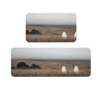 Woshuwo Juego de 2 tapetes antideslizantes para cocina, diseño de fantasmas en un paisaje vintage