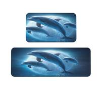 Woshuwo Juego de 2 tapetes antideslizantes para cocina, diseño de tres delfines saltando