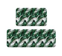 Woshuwo Juego de 2 tapetes de cocina con diseño abstracto de mármol verde esmeralda y blanco, antideslizantes, para el suelo, para el pasillo, la lavandería, la cocina