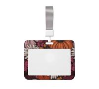 Woshuwo Lazos rosados naranjas calabazas blancas margaritas blancas deslizantes, soporte para tarjetas de identificación de plástico duro, protector de etiqueta de nombre para enfermeras y oficina