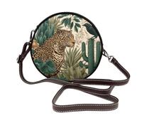 Woshuwo Leopard In The Jungle - Bolso cruzado redondo de piel para mujer