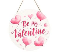 Woshuwo Letrero de bienvenida de madera con texto en inglés «Be My Valentine In Pink Water» para puerta delantera, 30 cm, redondo, para colgar en la pared, decoración de casa de campo