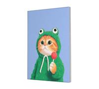 Woshuwo Lienzo con capucha y diseño de gato atigrado naranja con forma de rana verde, póster artístico para dormitorio, sala de estar, 30 x 45 cm, enmarcado