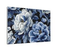 Woshuwo Lienzo decorativo de porcelana con diseño floral de peonías grandes, color azul y blanco, 30 x 45 cm, enmarcado