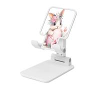 Woshuwo Lindo conejo sosteniendo un huevo colorido soporte plegable para teléfono celular, ángulo ajustable, altura de escritorio, portátil, compatible con todos los teléfonos inteligentes, estilo