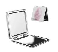 Woshuwo Lindo huevo de Pascua rosa con puntos blancos, espejo de maquillaje de viaje de piel sintética de doble cara, espejos de aumento compactos portátiles