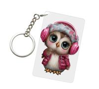 Woshuwo Llavero acrílico con diseño de búho en chaqueta rosa, llaveros de moda, cadenas acrílicas para coche, etiquetas para hombres y mujeres