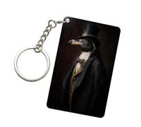 Woshuwo Llavero acrílico con diseño de pingüino en traje victoriano oscuro de fantasía oscura, llaveros de moda, cadenas acrílicas para coche, etiquetas para hombres y mujeres