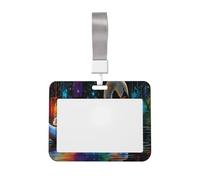 Woshuwo Majestic Swan Swimming Neon Colors - Soporte deslizante para tarjetas de identificación de plástico duro, protector de etiqueta de nombre para enfermeras y oficina