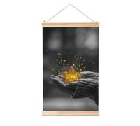 Woshuwo Manos sosteniendo una estrella dorada brillante de lino, pintura colgante de lino, arte de pared para el hogar, obra de arte moderna, decoración de granja, 40 x 60 cm