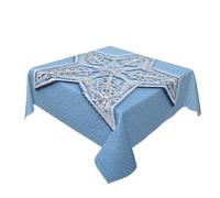 Woshuwo Mantel de mesa de comedor lavable con encaje blanco de una estrella sobre azul, para cocina, 152 x 152 cm