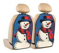 Woshuwo Muñeco de nieve con bufanda retro pop art protector de asiento de coche, 2 unidades con bolsillos de almacenamiento para vehículos para proteger de la suciedad y arañazos de barro