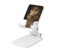 Woshuwo Orange Cat Dressed As King Wearing Crown Soporte plegable para teléfono celular, ángulo ajustable, altura de escritorio, portátil, compatible con todos los teléfonos inteligentes, estilo