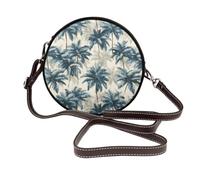Woshuwo Palm Trees In Dusty Blue - Bolso cruzado redondo de piel para mujer