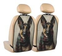 Woshuwo Pastor alemán con bufanda a cuadros para asiento de coche, 2 unidades con bolsillos de almacenamiento para vehículos para proteger de arañazos de barro y suciedad