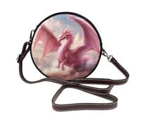 Woshuwo Pink Dragon In The Clouds - Bolso cruzado redondo de piel para mujer