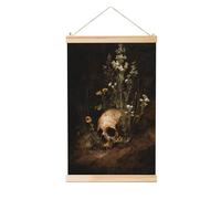 Woshuwo Pintura colgante de lino con diseño de calavera humana con racimos de flores silvestres, arte de pared de lino, obra de arte moderna para decoración de granja, 40 x 60 cm