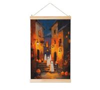 Woshuwo Pintura colgante de lino para colgar en la pared de Halloween, diseño de fantasmas de la ciudad vieja, obra de arte moderna para decoración de granja, 40 x 60 cm
