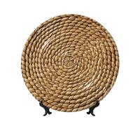 Woshuwo Platos decorativos de porcelana china con soporte, mantel individual redondo tejido de paja para cocina, comedor, gabinete de vino, decoración del hogar, 20 cm