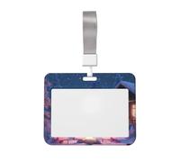 Woshuwo Portatarjetas de madera rosa con diseño de cabaña de noche de invierno, soporte para tarjetas de identificación de plástico duro, protector de etiqueta de nombre para enfermeras y oficina