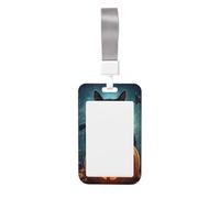 Woshuwo Portatarjetas de plástico duro con diseño de calabaza y gato negro para Halloween, noche, deslizante, para tarjetas de trabajo, protector de nombre para enfermeras y oficina
