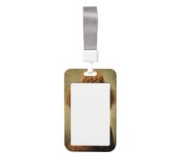 Woshuwo Portatarjetas de plástico duro con diseño de caniche marrón que lleva una bufanda a cuadros para tarjetas de identificación, protector de nombre para enfermeras y oficina