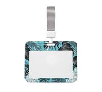 Woshuwo Portatarjetas de plástico duro con diseño de hojas tropicales en negro y blanco pastel para tarjetas de trabajo, protector de nombre para enfermeras y oficina