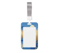 Woshuwo Portatarjetas de plástico duro con diseño de paisaje de montaña y luna de agua, lámina dorada, protector de etiqueta de nombre para enfermeras y oficina