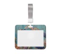 Woshuwo Portatarjetas de plástico duro con diseño de tortuga marina sobre madera vieja deslizante, protector de etiqueta de nombre para enfermeras y oficina