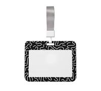 Woshuwo Portatarjetas de plástico duro para tarjetas de trabajo, diseño de líneas artísticas, color blanco y negro