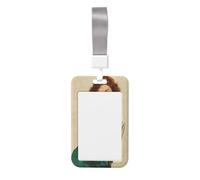 Woshuwo Portatarjetas de plástico duro para tarjetas de trabajo, diseño de mujer impactada con texto en inglés "Vintage Shocked Woman", protector de nombre para enfermeras y oficina