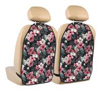 Woshuwo Protectores de asiento de coche con diseño de flores tropicales rosas y blancas, paquete de 2 alfombrillas con bolsillos de almacenamiento para proteger de la suciedad, el barro y los arañazos