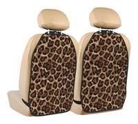 Woshuwo Protectores de asiento de coche con estampado de leopardo marrón oscuro, paquete de 2 alfombrillas con bolsillos de almacenamiento para proteger de arañazos de barro y suciedad