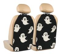 Woshuwo Protectores negros de fantasmas de dibujos animados de Halloween en negro para asiento de coche, paquete de 2 alfombrillas con bolsillos de almacenamiento para vehículos para proteger de