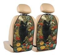 Woshuwo Protectores para asiento de coche con diseño de gato negro sentado en flores silvestres, paquete de 2 alfombrillas con bolsillos de almacenamiento para vehículos para proteger de arañazos de