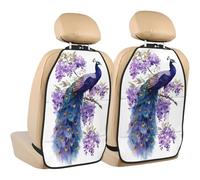 Woshuwo Protectores para asiento trasero de coche, diseño de pavo real con flores moradas, 2 unidades con bolsillos de almacenamiento para proteger de la suciedad y arañazos en el barro