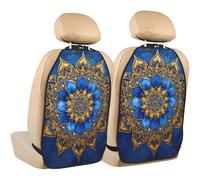 Woshuwo Protectores para el respaldo del asiento del coche, diseño de mandala azul y dorado, paquete de 2 alfombrillas con bolsillos de almacenamiento para proteger de arañazos de barro y suciedad