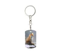 Woshuwo Red Fox Sits By The River - Llavero rectangular de metal chapado para mujeres y hombres