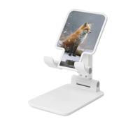 Woshuwo Red Fox Sits By The River - Soporte plegable para teléfono celular, ángulo ajustable, altura de escritorio, portátil, compatible con todos los teléfonos inteligentes, estilo blanco