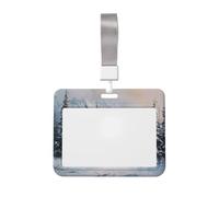 Woshuwo Red House in The Snow Winter - Soporte deslizante para tarjetas de identificación de plástico duro, protector de etiqueta de nombre para enfermeras y oficina