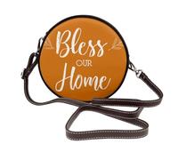 Woshuwo Rustic Bless Our Home On Orange - Bolso cruzado redondo de piel para mujer