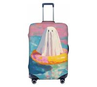 Woshuwo Sábana de tela blanca con diseño de fantasma, para viajes, elástica, a prueba de polvo, resistente a los arañazos, protector de maleta de 22 a 24 pulgadas