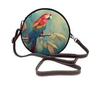 Woshuwo Scarlet Macaw On A Jungle Branch - Bolso cruzado redondo de piel para mujer