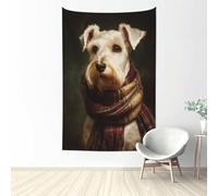 Woshuwo Schnauzer - Tapiz de pared con diseño de perro con bufanda a cuadros para dormitorio, sala de estar, dormitorio, tapiz estético moderno para fiestas, telón de fondo de 152 x 101 cm