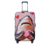 Woshuwo Shark Holding A Pink Heart - Fundas elásticas para equipaje de viaje, a prueba de polvo, resistente a los arañazos, para maleta, de 22 a 24 pulgadas