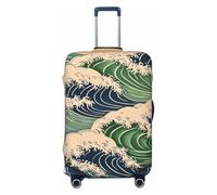 Woshuwo Simple Japanese Waves - Fundas elásticas para equipaje de viaje, a prueba de polvo, resistente a los arañazos, color verde, beige, azul, protector de maleta de 22 a 24 pulgadas